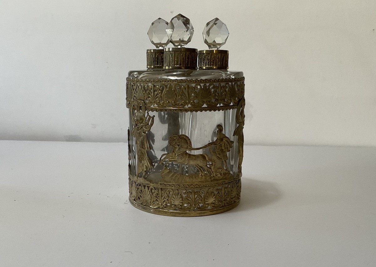Antique French Empire 3-bottle Perfume Caddy Ormulo Mounted