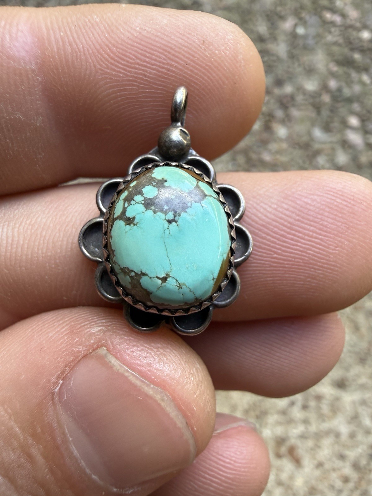 Authentic Navajo Signed Sterling Silver Turquoise Southwestern Pendant