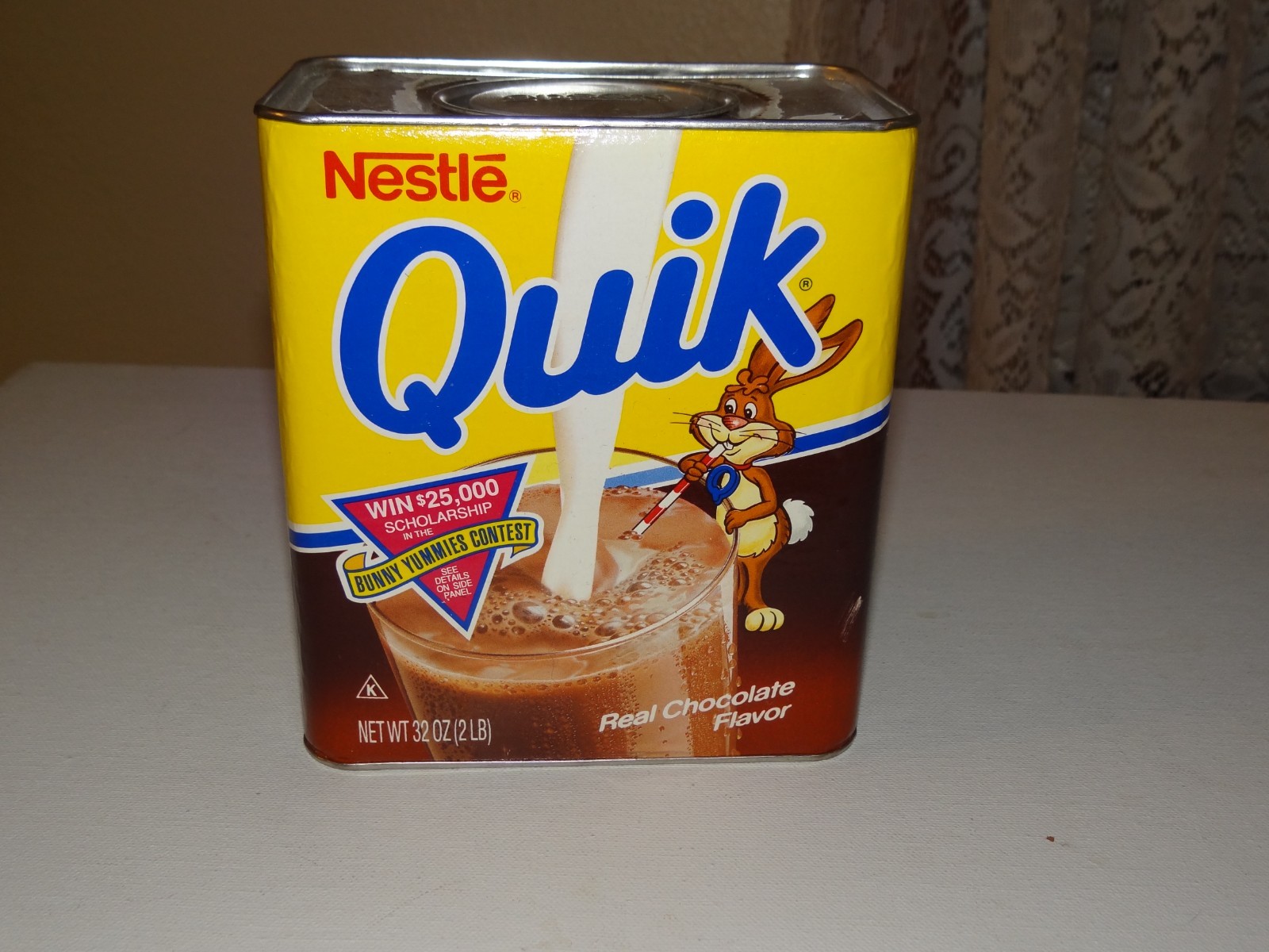 Vintage 1980s 1990 Nestle Quik TinContainer Canister 32 Oz Bunny Yummies Contest