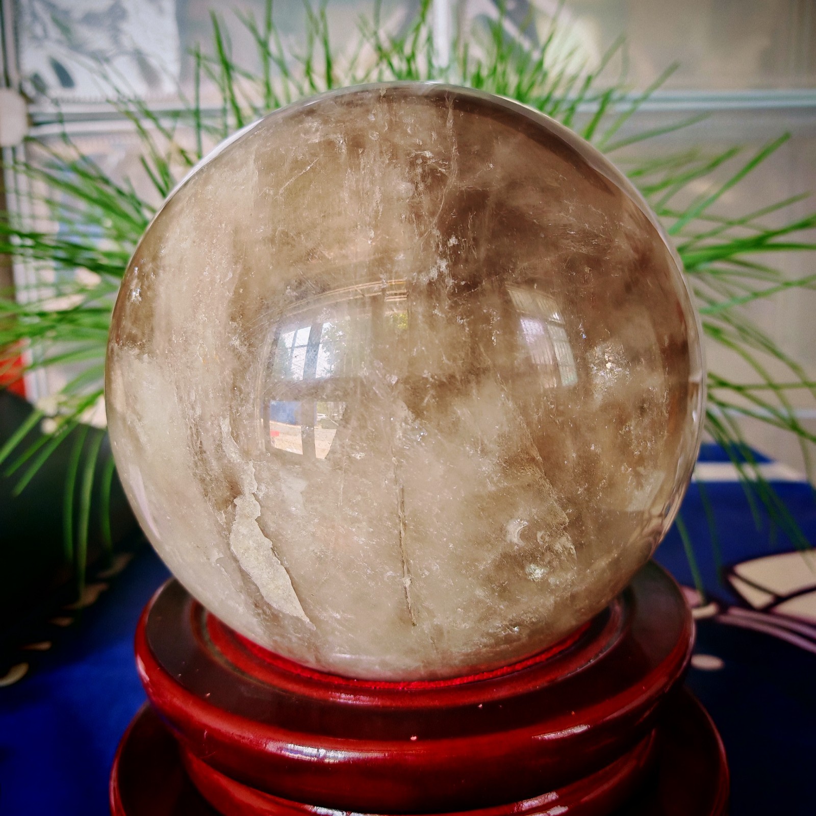 14.52LB TOP Natural tea quartz smoky crystal ball Decorative healing+stand