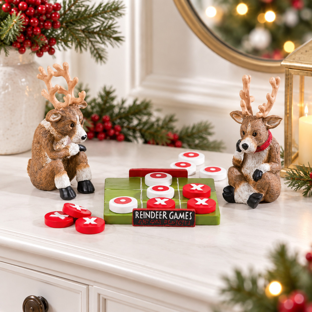 Reindeer Games Tic Tac Toe Board Christmas Tabletop Figurines Decor Discontinued