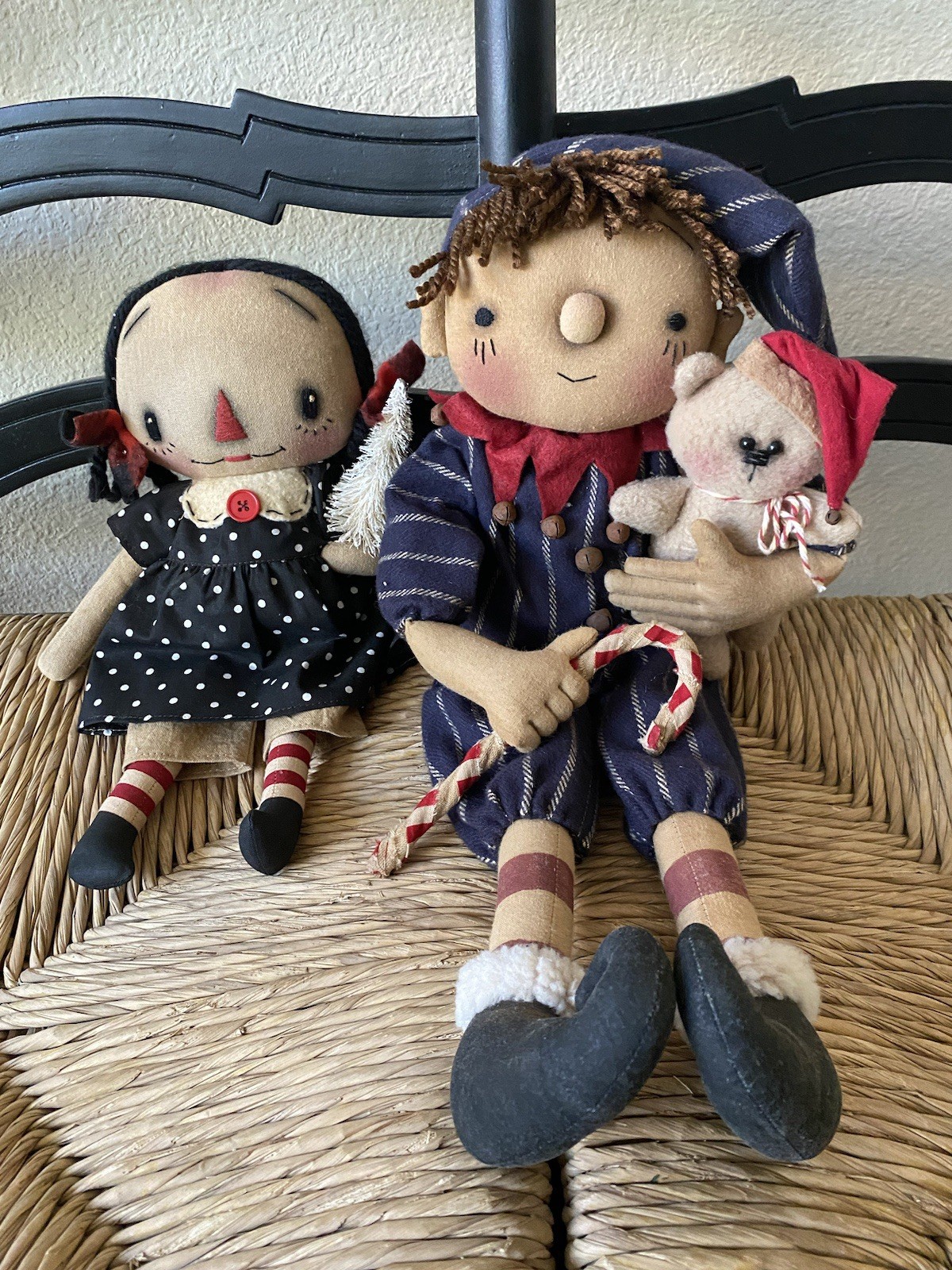 Primitive Elf & Christmas Doll Set Made By Sweet Meadows Farm 