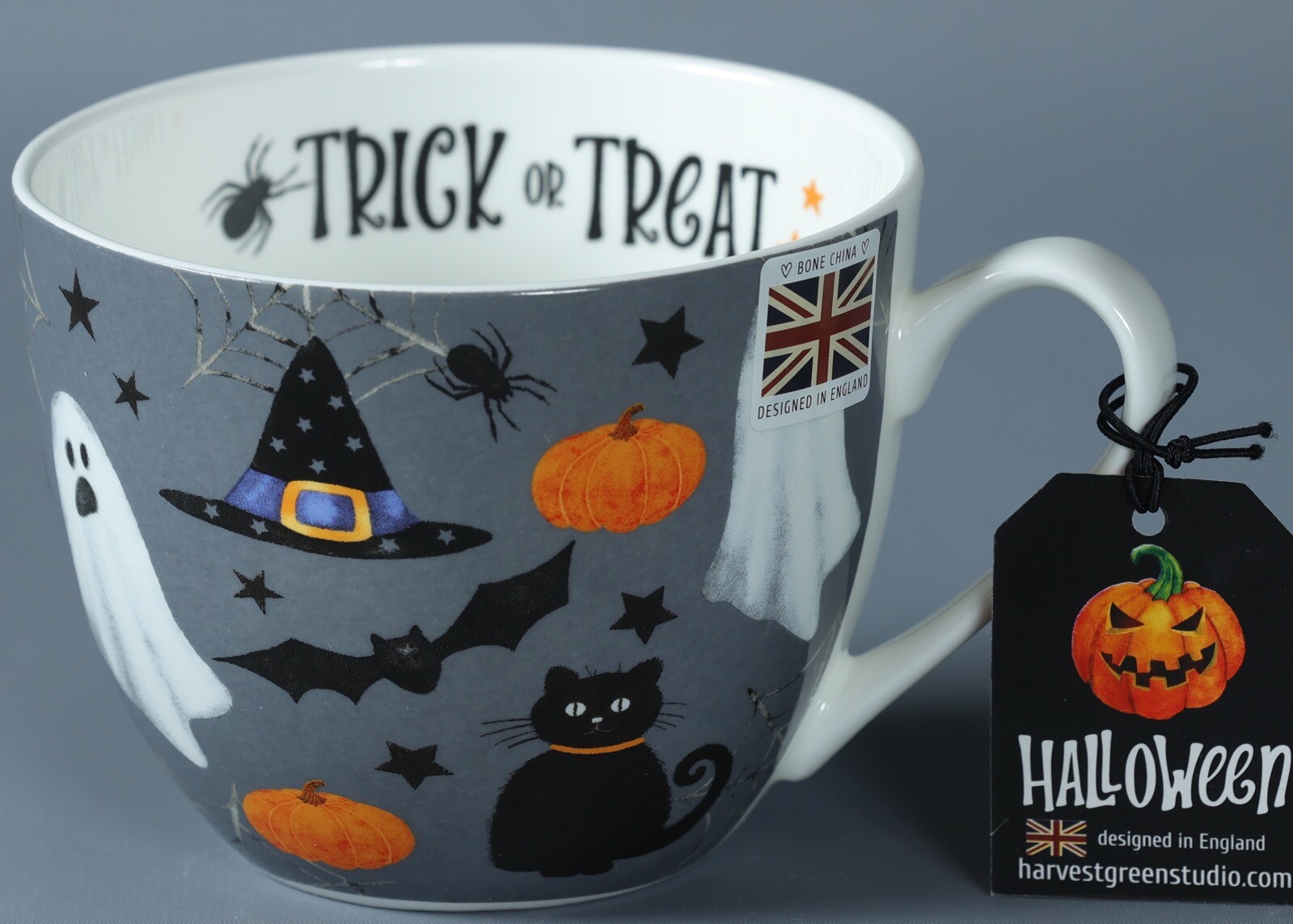 HARVEST GREEN STUDIO HALLOWEEN TRICK OR TREAT GREY Bone China Jumbo Cup