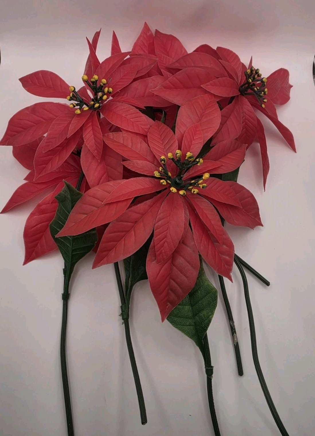 Lot - 6 Large Vintage MCM Plastic Poinsettia Holiday Decor DIY Craft Cottagecore