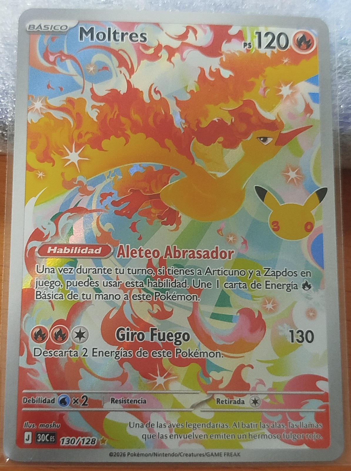 Moltres 130/128 Illustration Rare Pokemon TCG 30th Anniversary Spanish Moltres 130/128 Illustration Rare Pokemon TCG 30th Anniversary Spanish