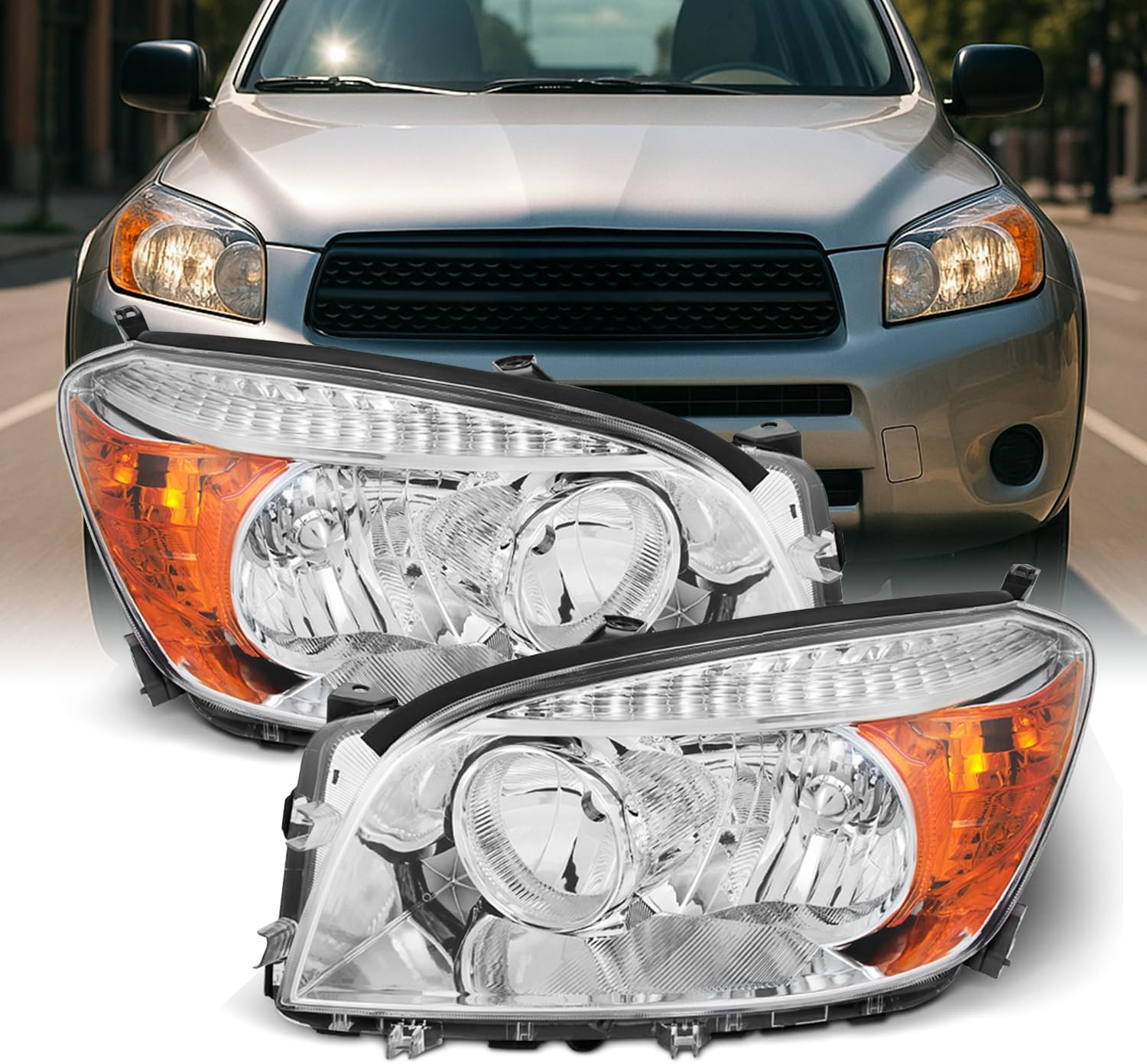 - [OE Factory Style] for 06-08 Toyota RAV4 XA30 Chrome Clear Headlight Headlamps