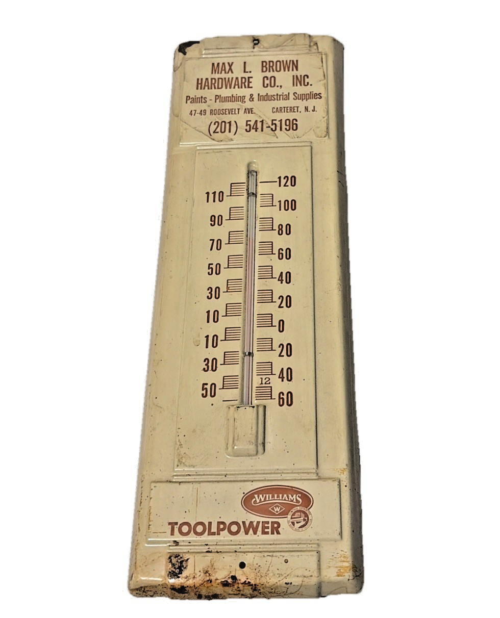 Vintage Metal Thermometer Hardware Co Max L Brown Carteret NJ Williams Toolpower