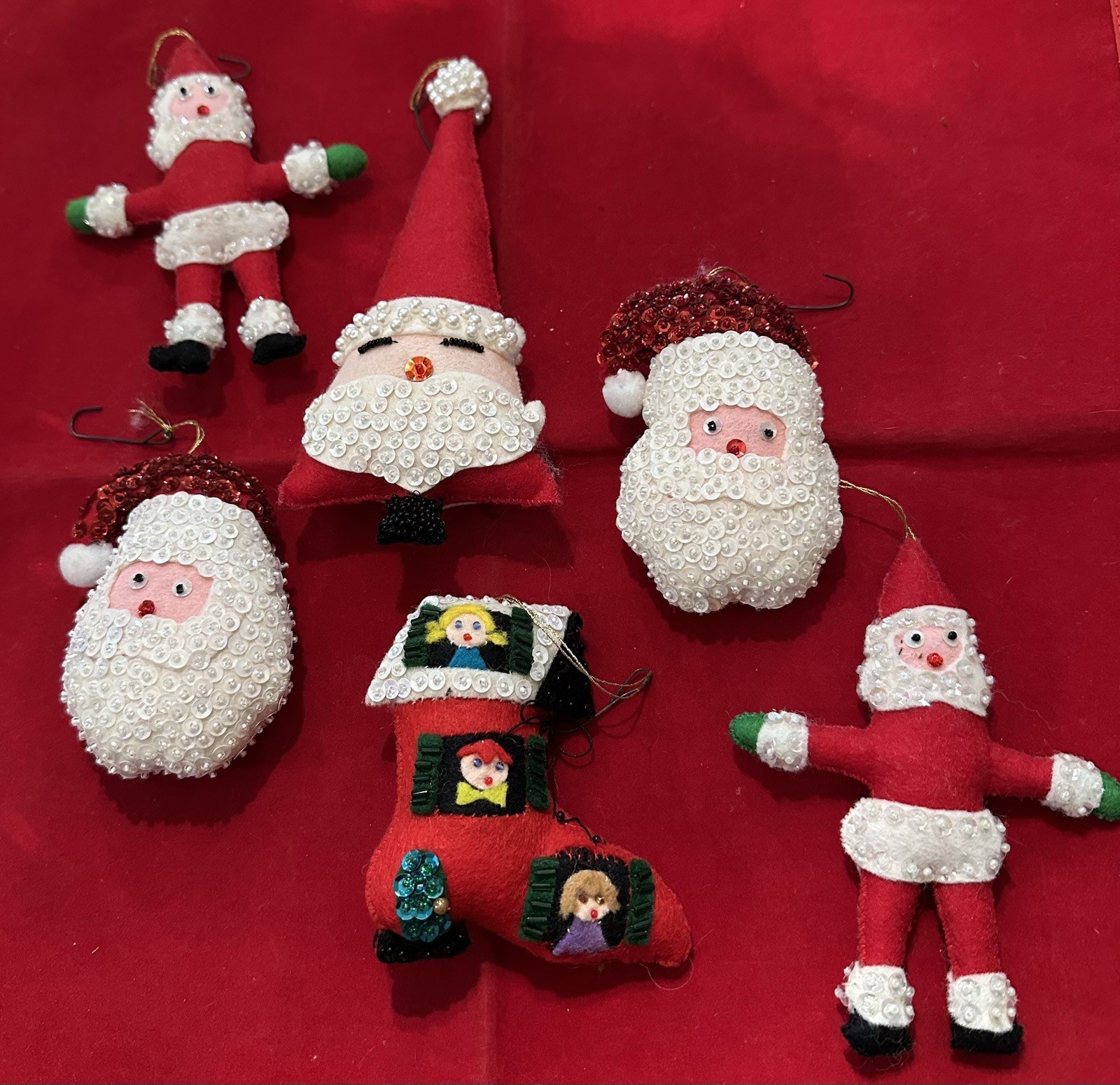 Vintage Handmade Felt Sequin Christmas Ornaments Santa’s & Boot 4 Vintage Handmade Felt Sequin Christmas Ornaments Santa’s & Boot 4