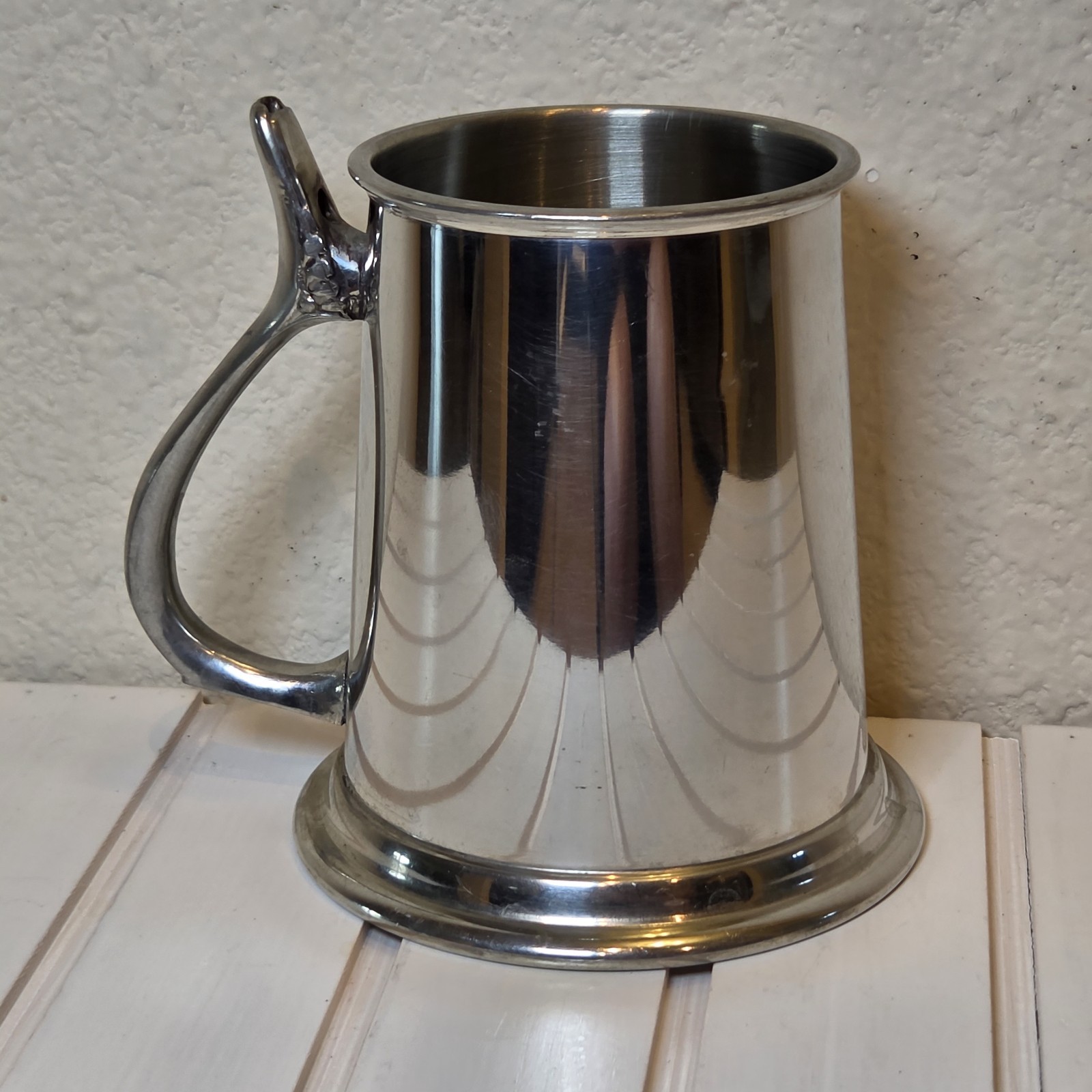 Vintage Leonard Eales Sheffield Pewter Glass Bottom Tankard Mug 4.75