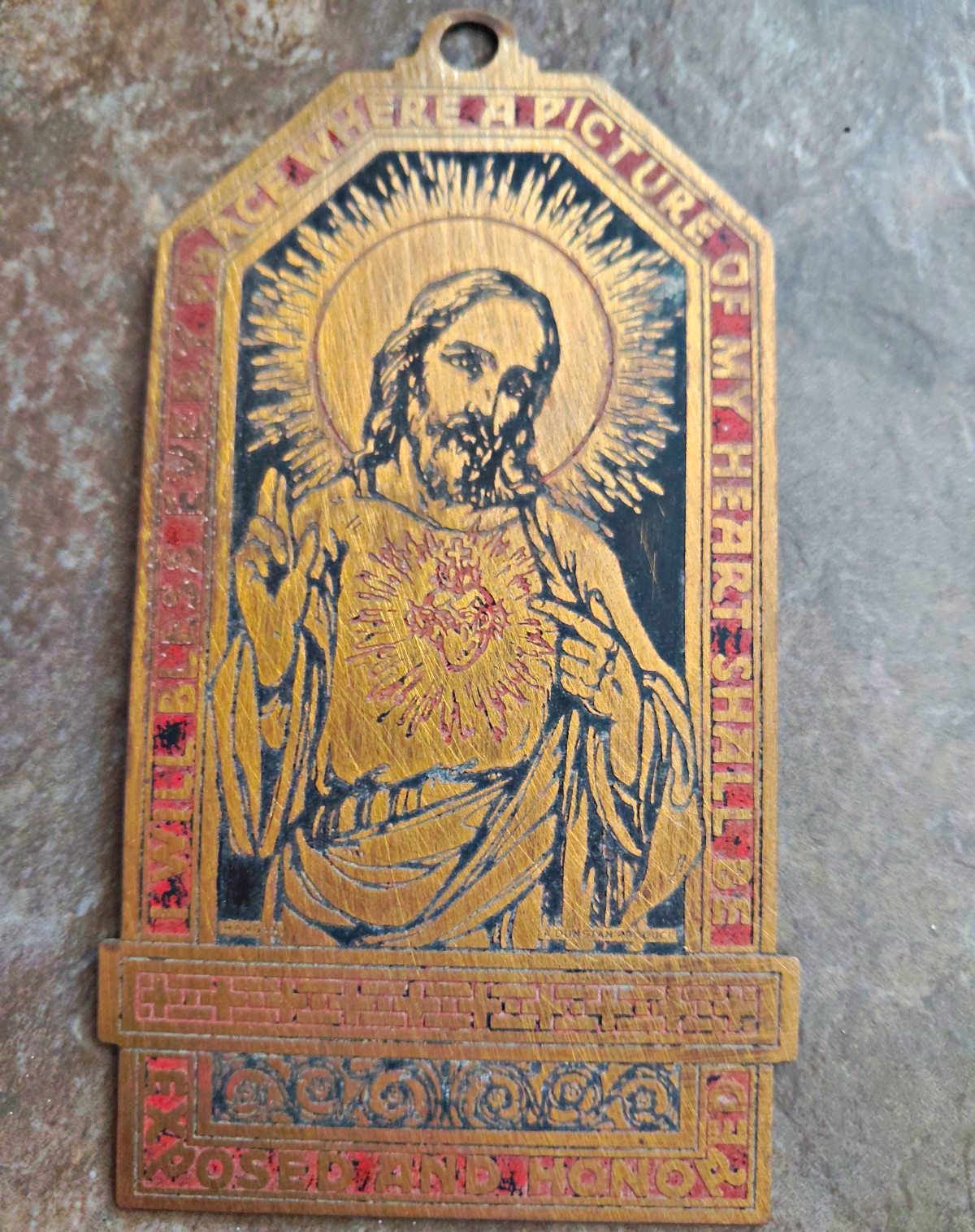 Vintage Sacred Heart Jesus Metal Religious Plaque Roseland Illinois Catholic Vintage Sacred Heart Jesus Metal Religious Plaque Roseland Illinois Catholic