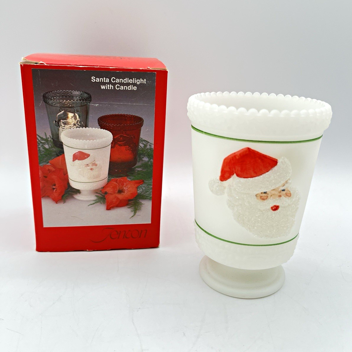 VTG. Fenton Santa Hand Painted Milk Glass Candle Holder Signed by Kim Barley VTG. Fenton Santa Hand Painted Milk Glass Candle Holder Signed by Kim Barley