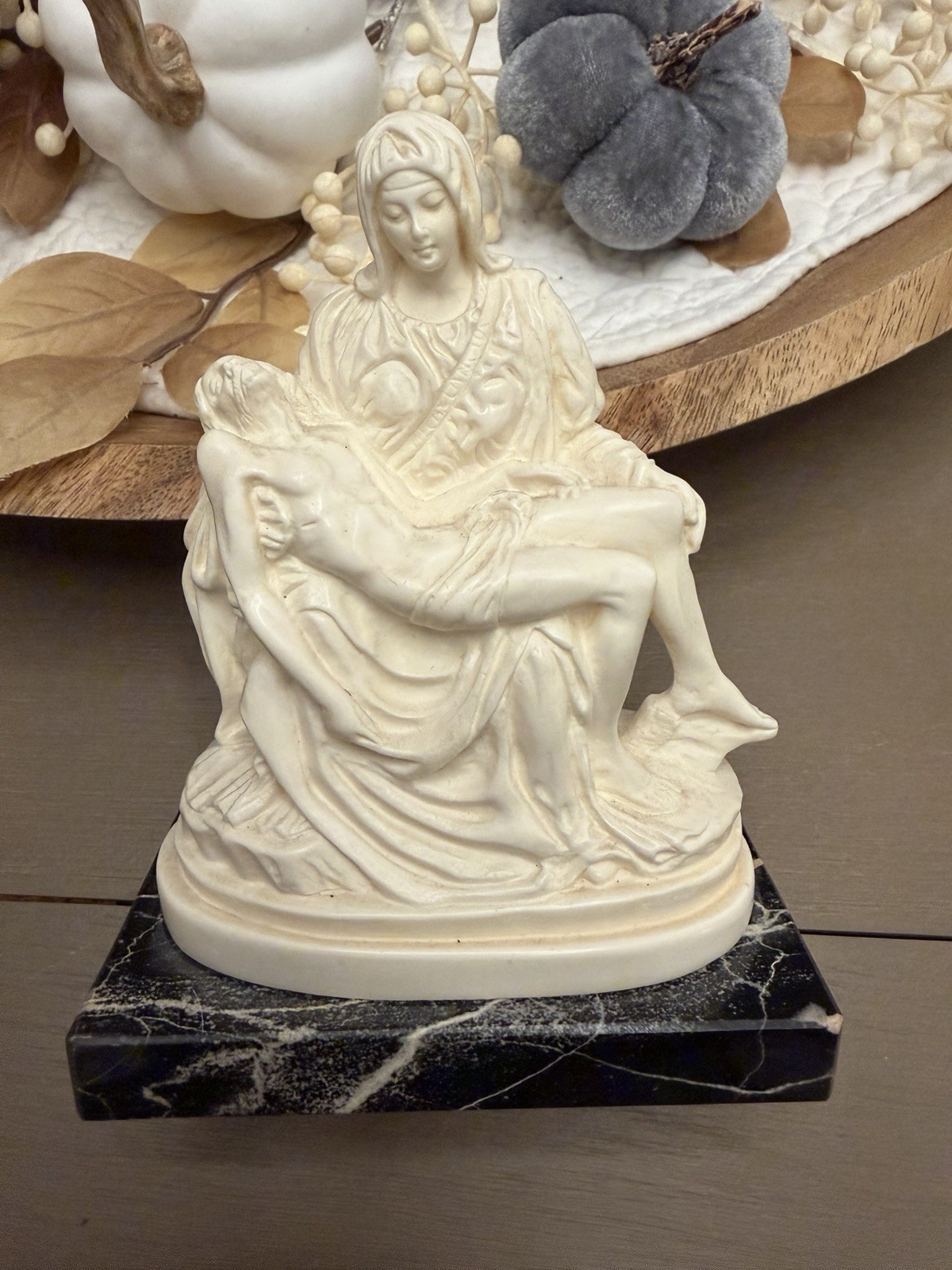 Vintage Italian Pieta Sculpture By CASEA , Italy Alabaster, Marble Base