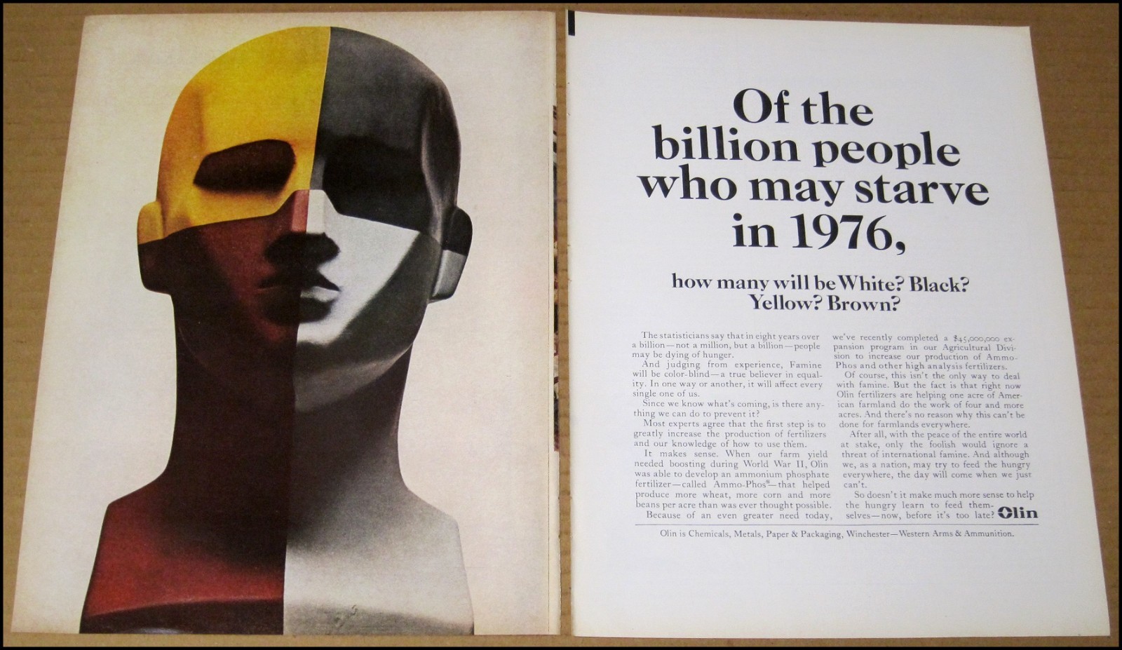 1968 Olin Chemicals Corporation 2-Page Print Ad Vintage Advertisement Corp. Rare