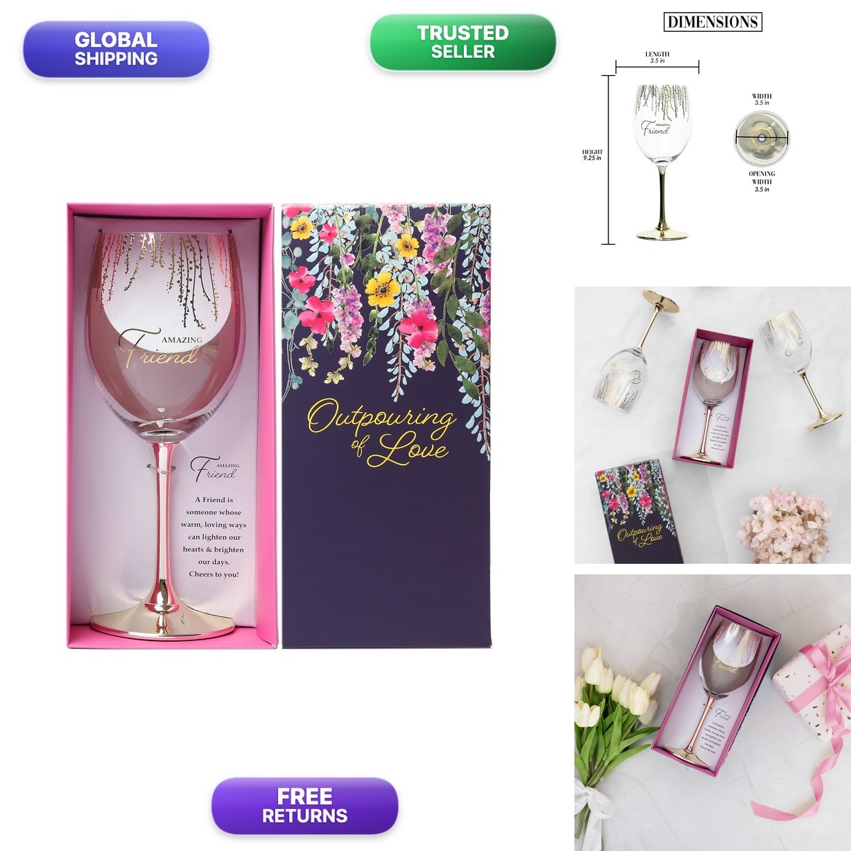 Pavilion Amazing Friend 19 oz Stemmed Wine Glass Bestie BFF Pavilion Amazing Friend 19 oz Stemmed Wine Glass Bestie BFF