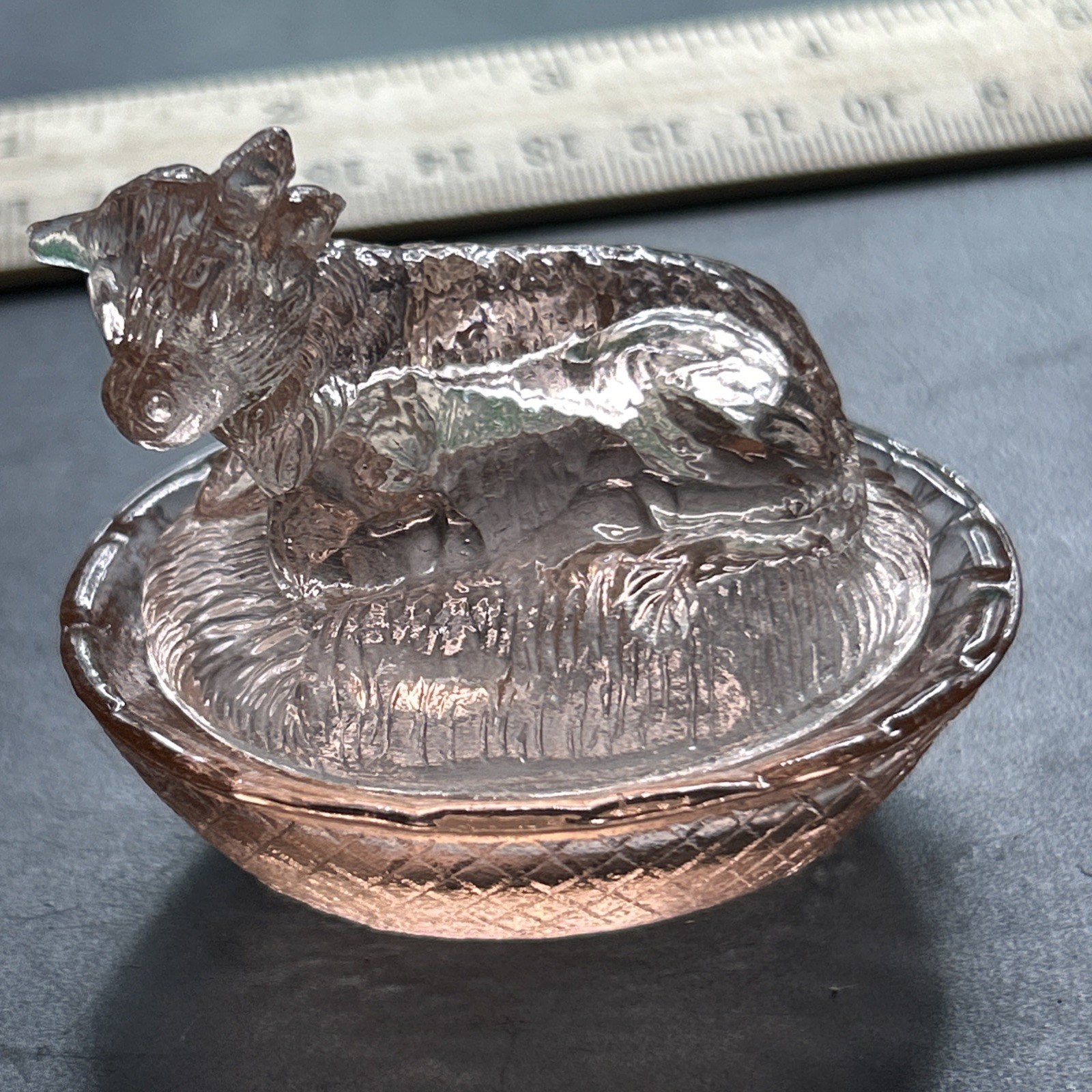 Pink Cow On Nest Mini Glass Salt Cellar Dish