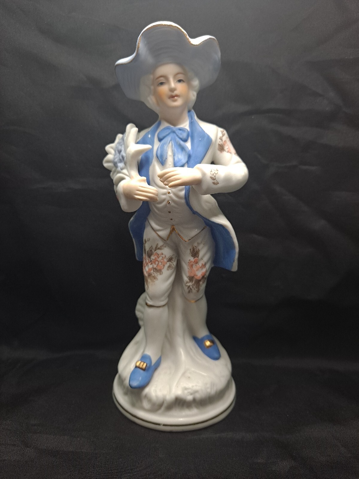 Victorian Bisque Man Figurines, White Coat with Blue Lining 7 1/2\
