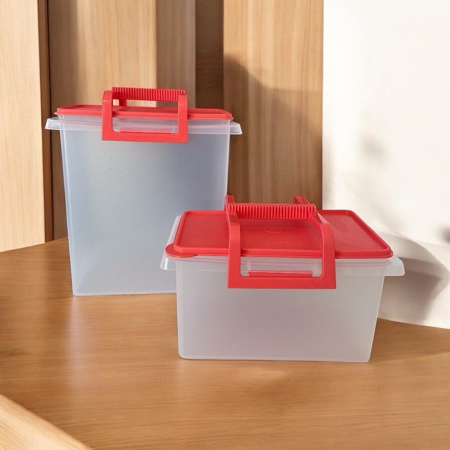 Tupperware Carry All SET HANDLE & LID Tote 3 Gal #1430 & 28 Cup #1431 Watermelon