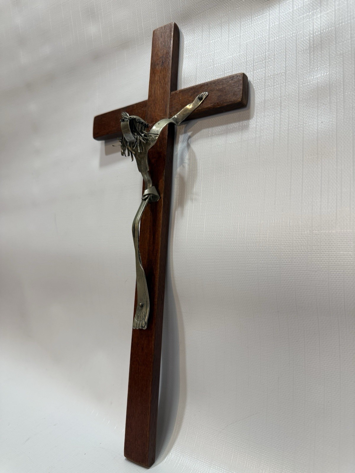 Antique Argentine Folk Art Crucifix Bignoli Alpaca Silverware Corpus From A Fork