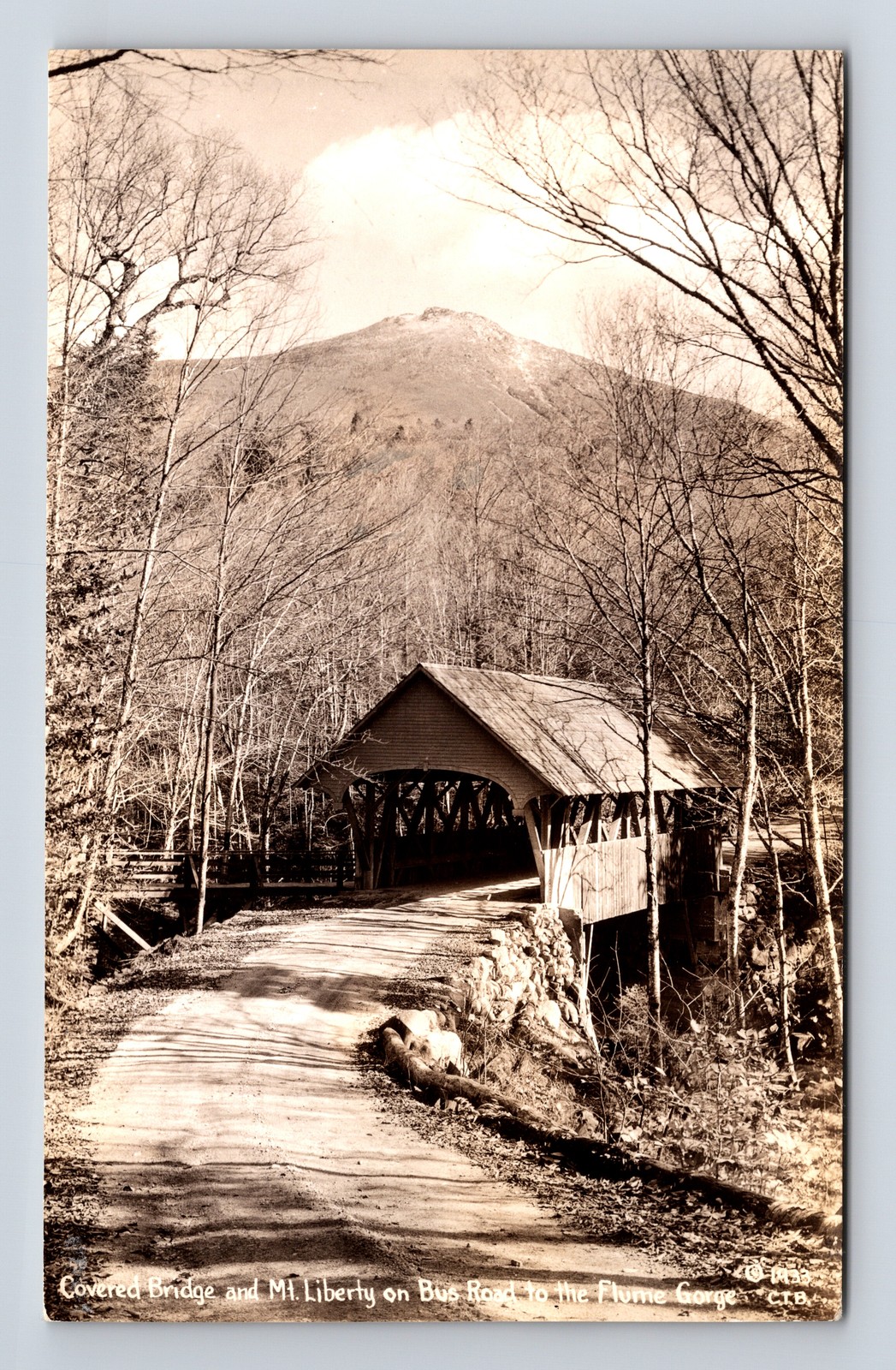 RPPC Covered Bridge Mt Liberty Flume Gorge Franconia Notch NH Postcard