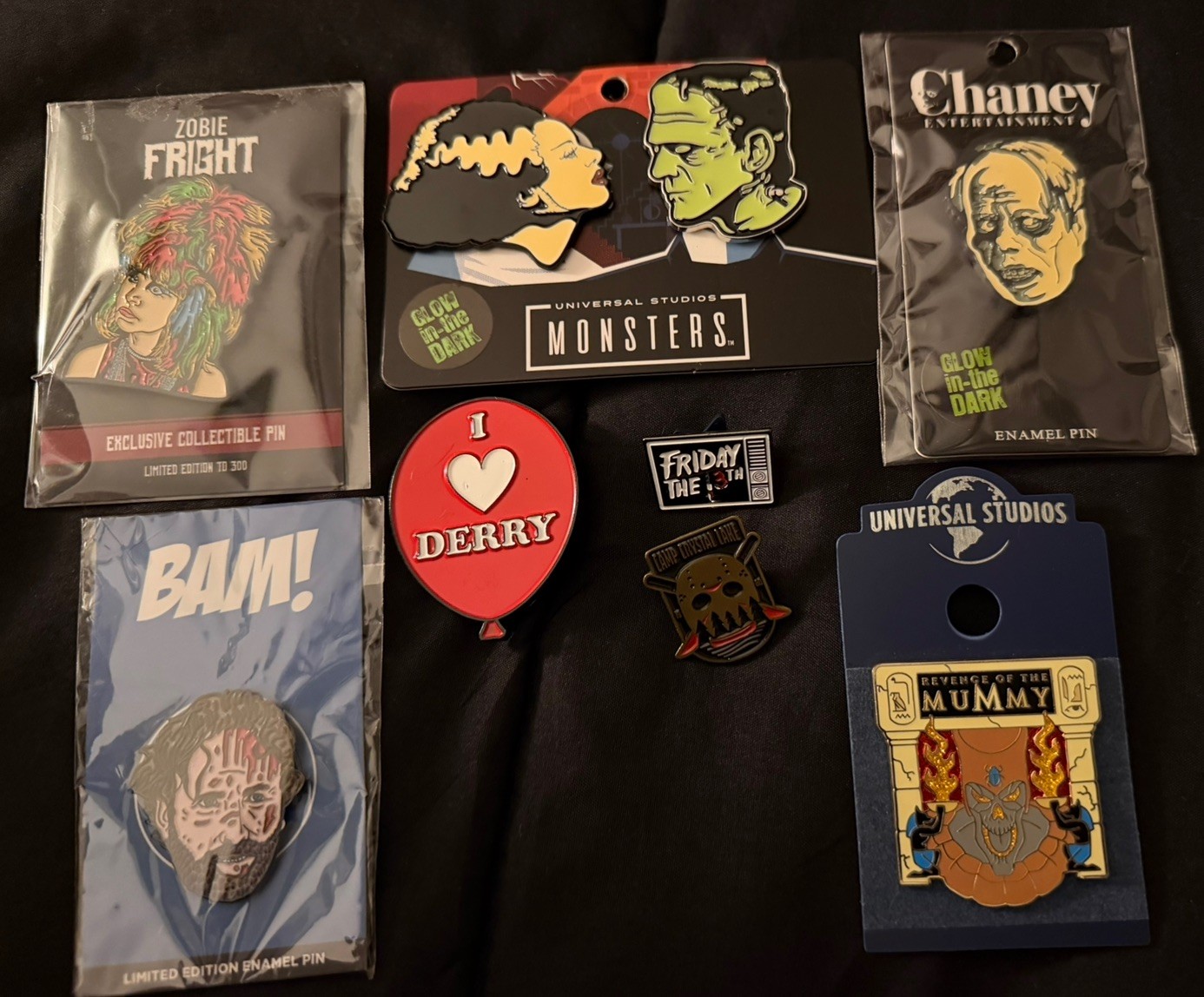 Lot of 9 Horror Enamel Pins: Universal Monsters, Friday the 13th, IT, BAM, Zobie Lot of 9 Horror Enamel Pins: Universal Monsters, Friday the 13th, IT, BAM, Zobie