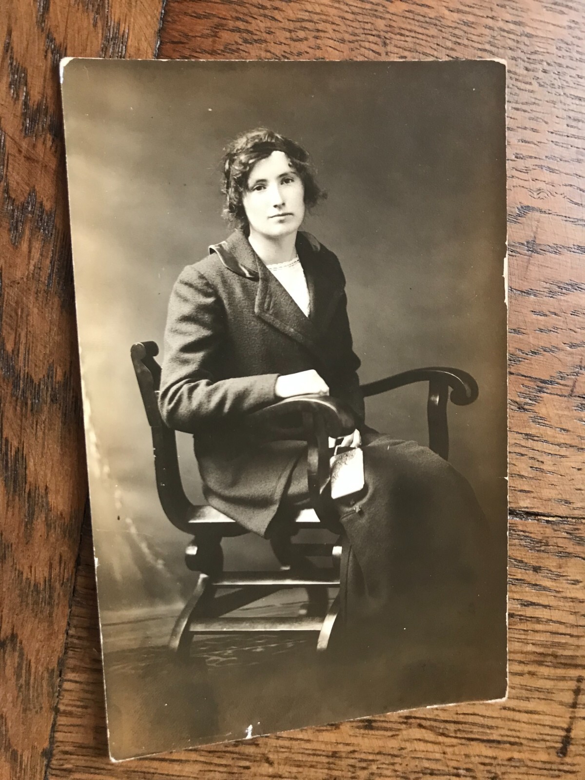 Young Lady in Chair Fancy RPPC Portrait Postcard
