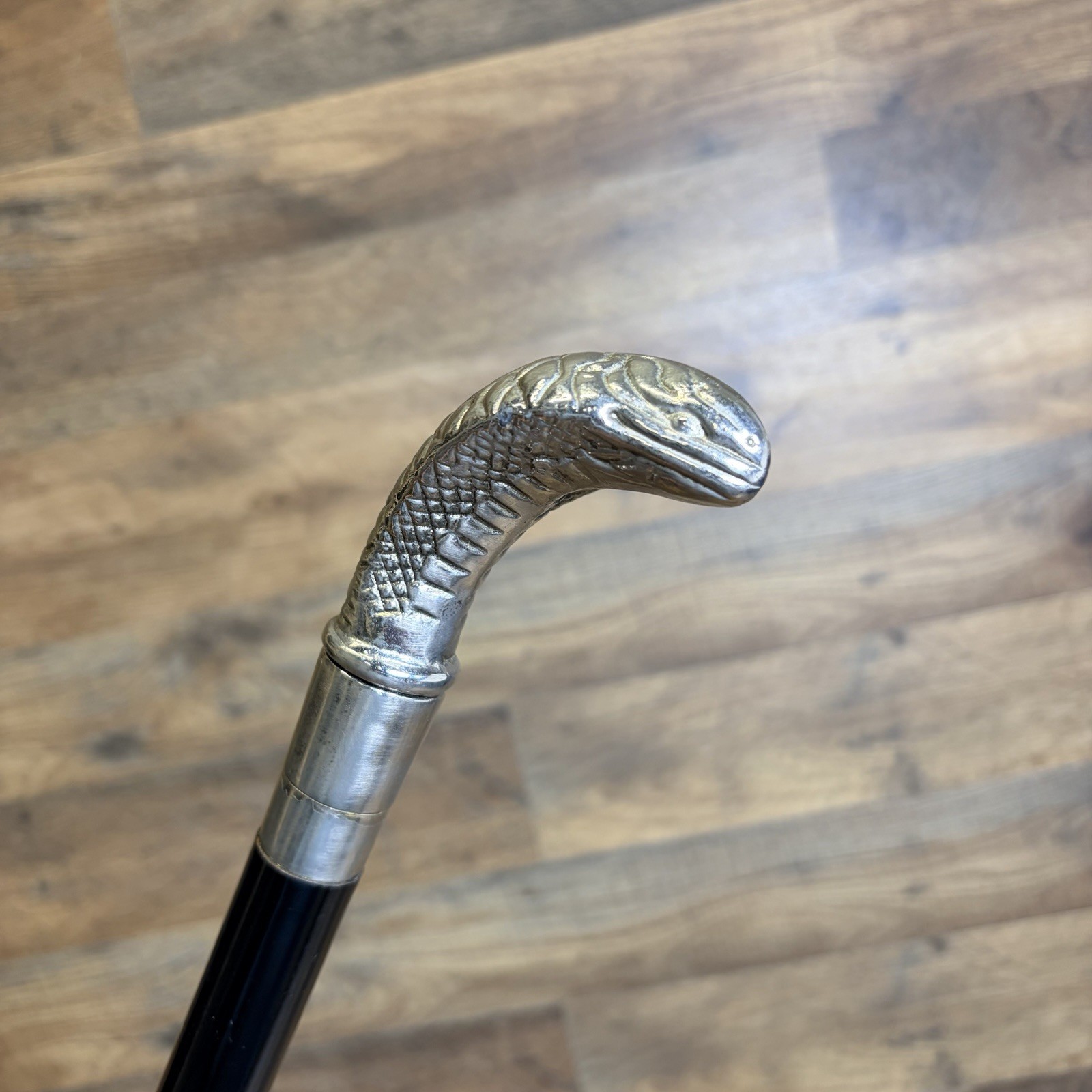 Vintage Cobra Head Serpent Cane All Metal 36” Black Walking Stick Paris?