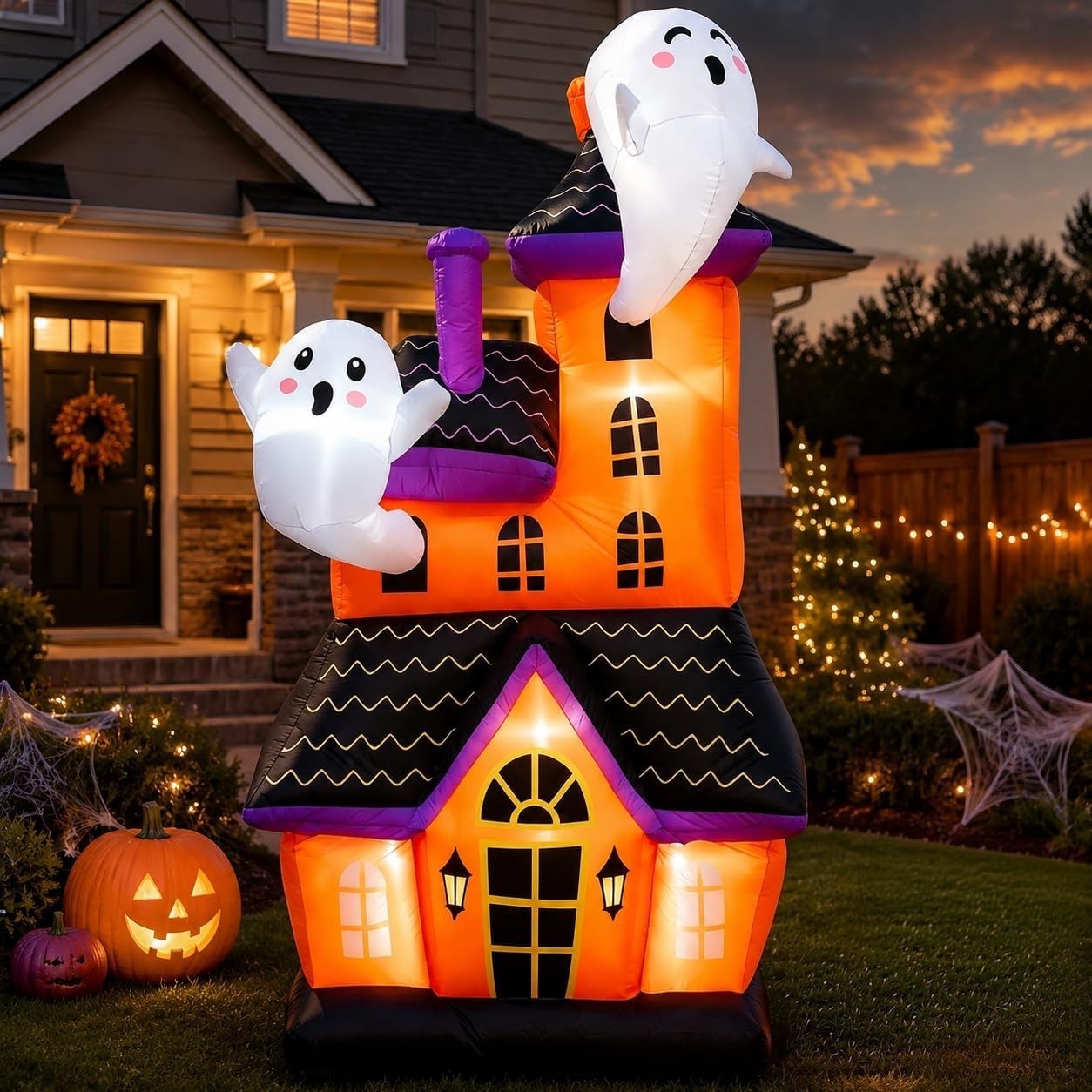 6 FT Halloween Inflatable Haunted House with 2 Cute Ghosts 6 FT Halloween Inflatable Haunted House with 2 Cute Ghosts