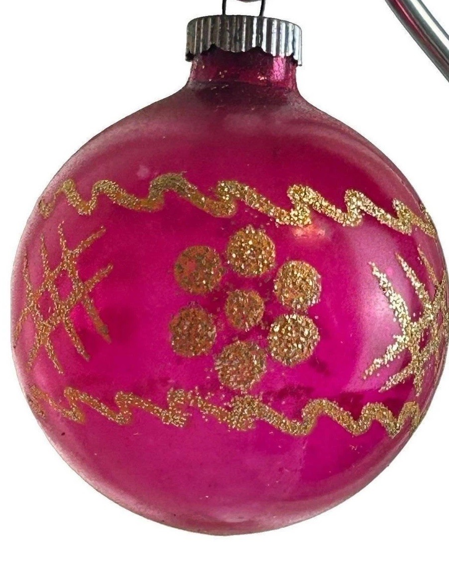 VTG Shiny Brite Christmas Ornament Pink W/Gold Mica-Atomic Starburst USA 2.5in