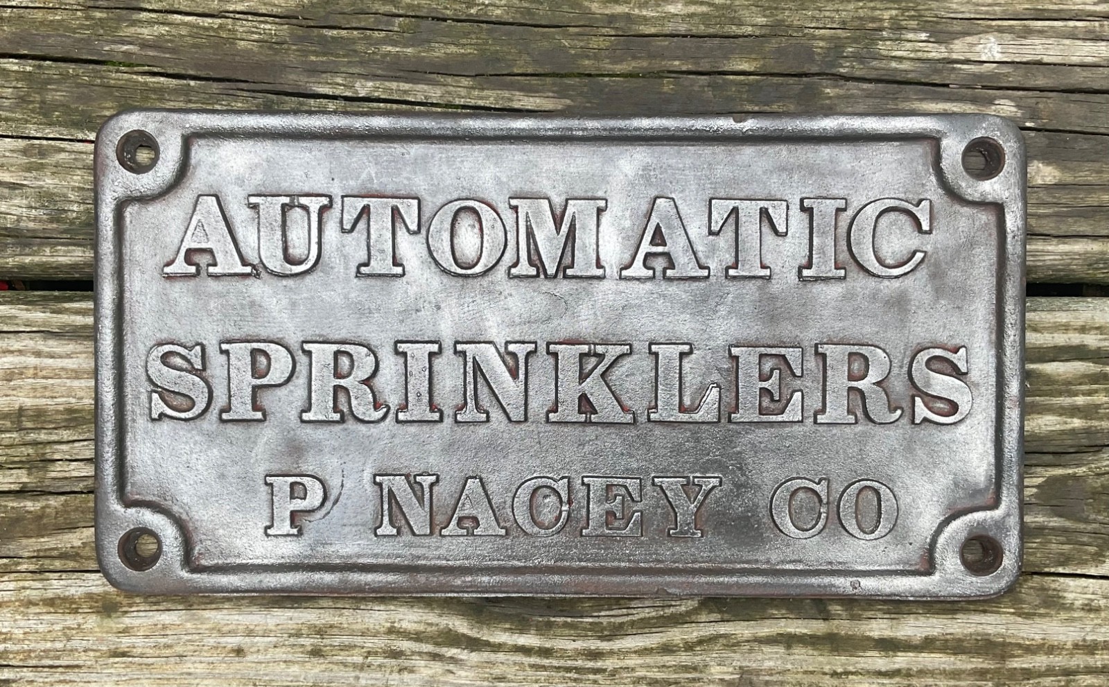 RARE 1910 P NACEY CO AUTOMATIC SPRINKLERS PLAQUE