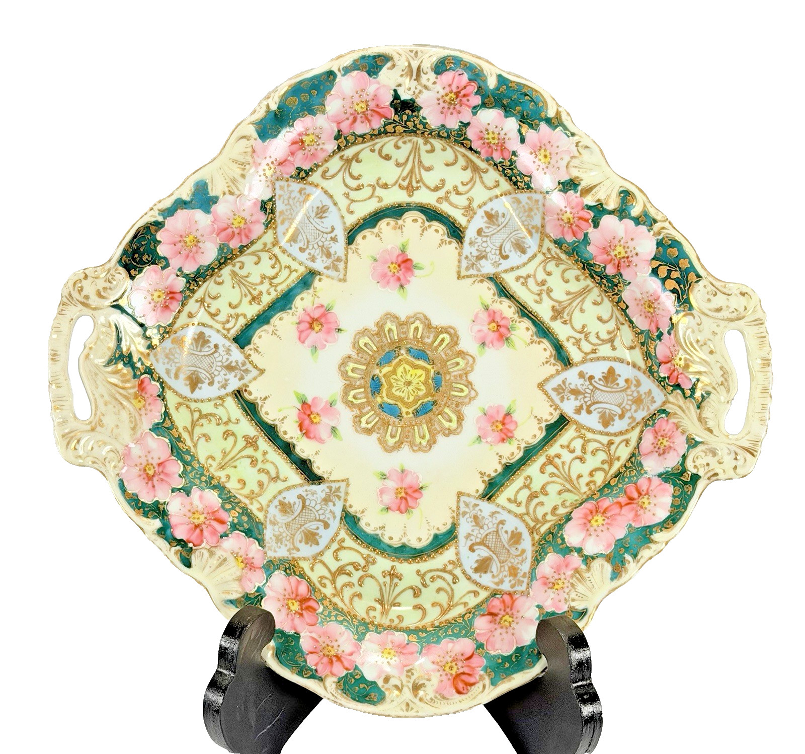 Antique Handled Morimura Brothers Serving Platter Moriage Cartouches Antique Handled Morimura Brothers Serving Platter Moriage Cartouches