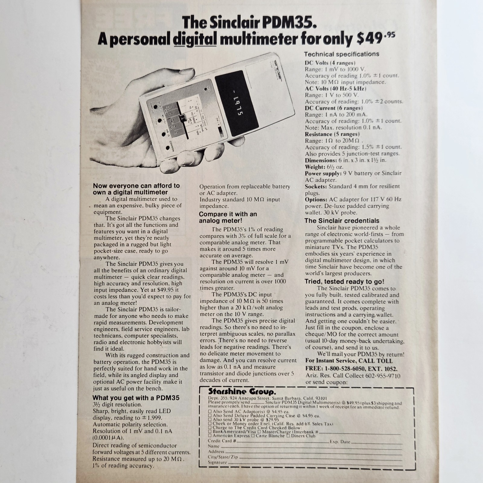Vintage 1978 Sinclair PDM35 Personal Digital Multimeter Print Ad Clive Sinclair Vintage 1978 Sinclair PDM35 Personal Digital Multimeter Print Ad Clive Sinclair