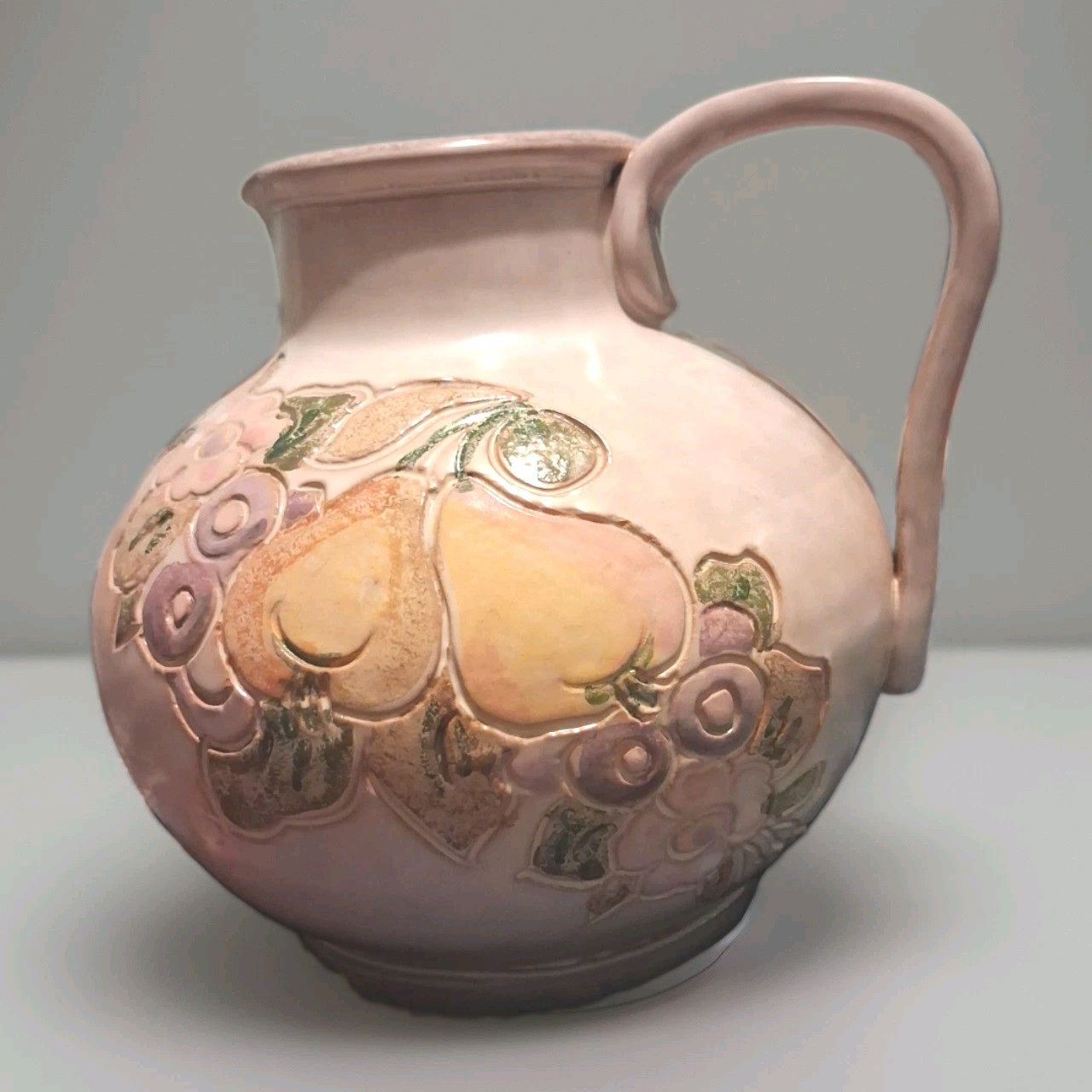 Vintage Hornsea Yeovil Ceramic Fruit Pitcher Jug Embossed Pears Plums No Chips