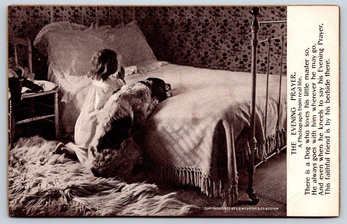 Antique the Evening Prayer Child  Dog Kneeling 1902