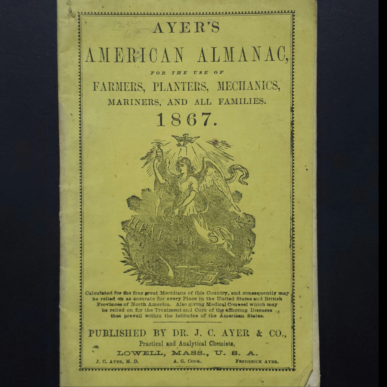 1867 Ayer's American Almanac Farmers Mechanics Mariners Lowell MA Vtg Booklet