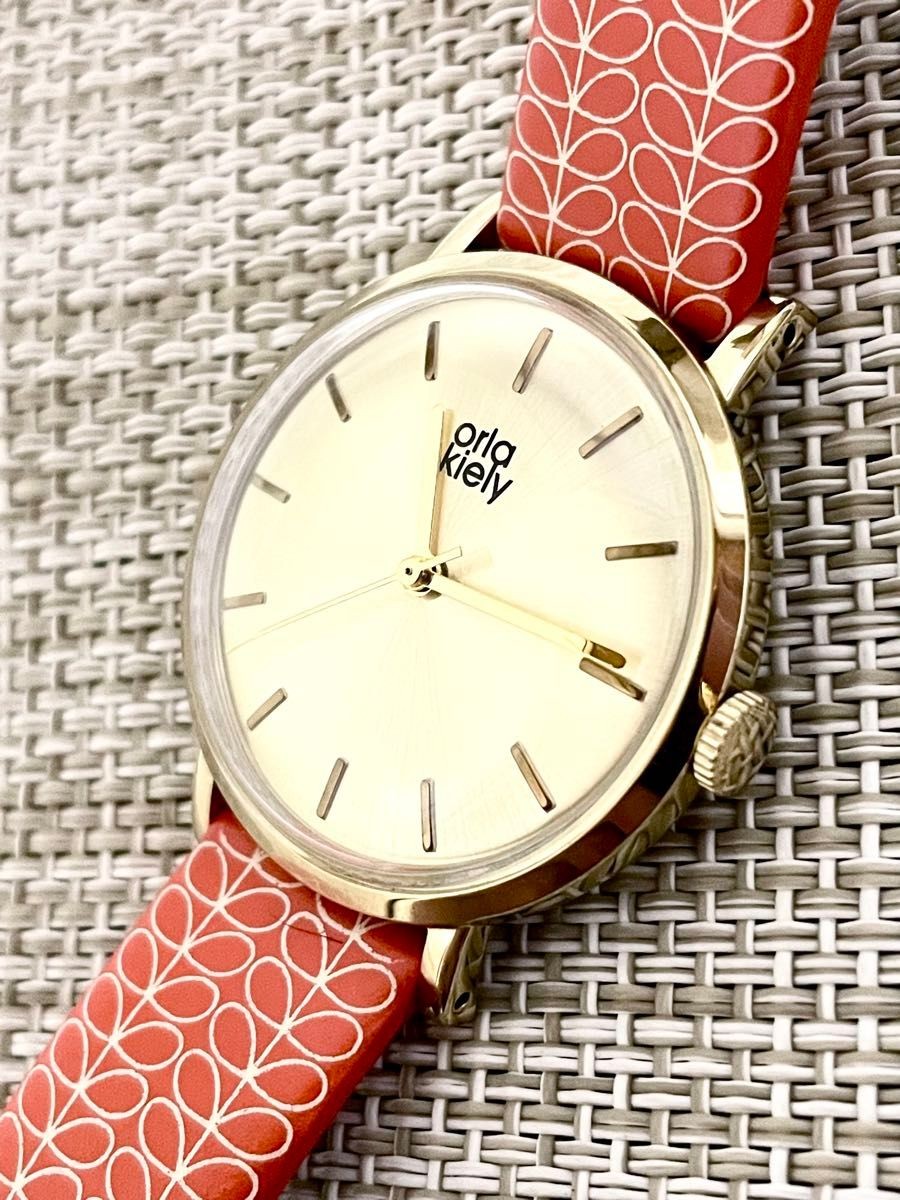 Orla Kiely 1950s Design Orange Genuine Leather Unisex Wristwatch Japan