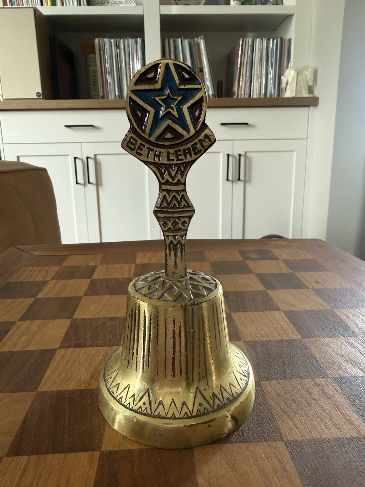 Vintage Solid Brass Bethlehem Holy Land Bell Collectible Decorative Accent MCM