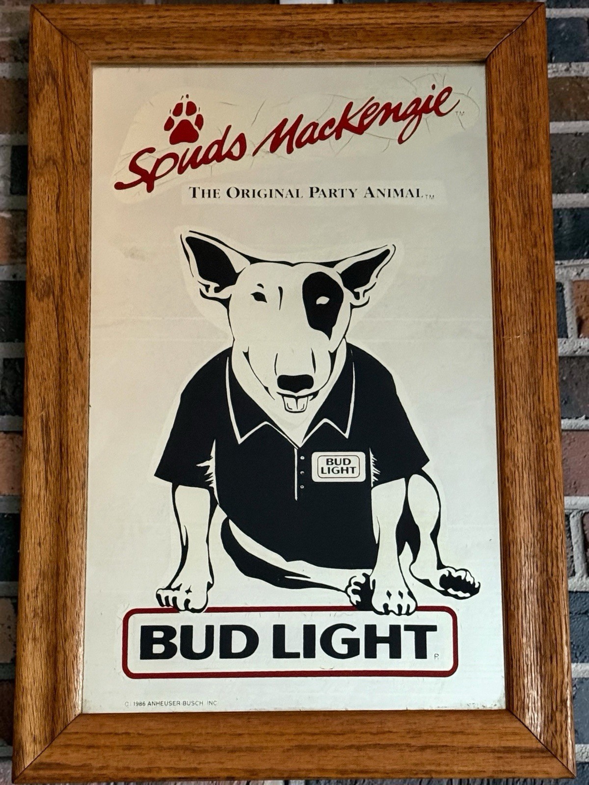 VTG Spuds Mackenzie Bud Light Mirror 1986 Original Frame 18x12” Breweriana Busch