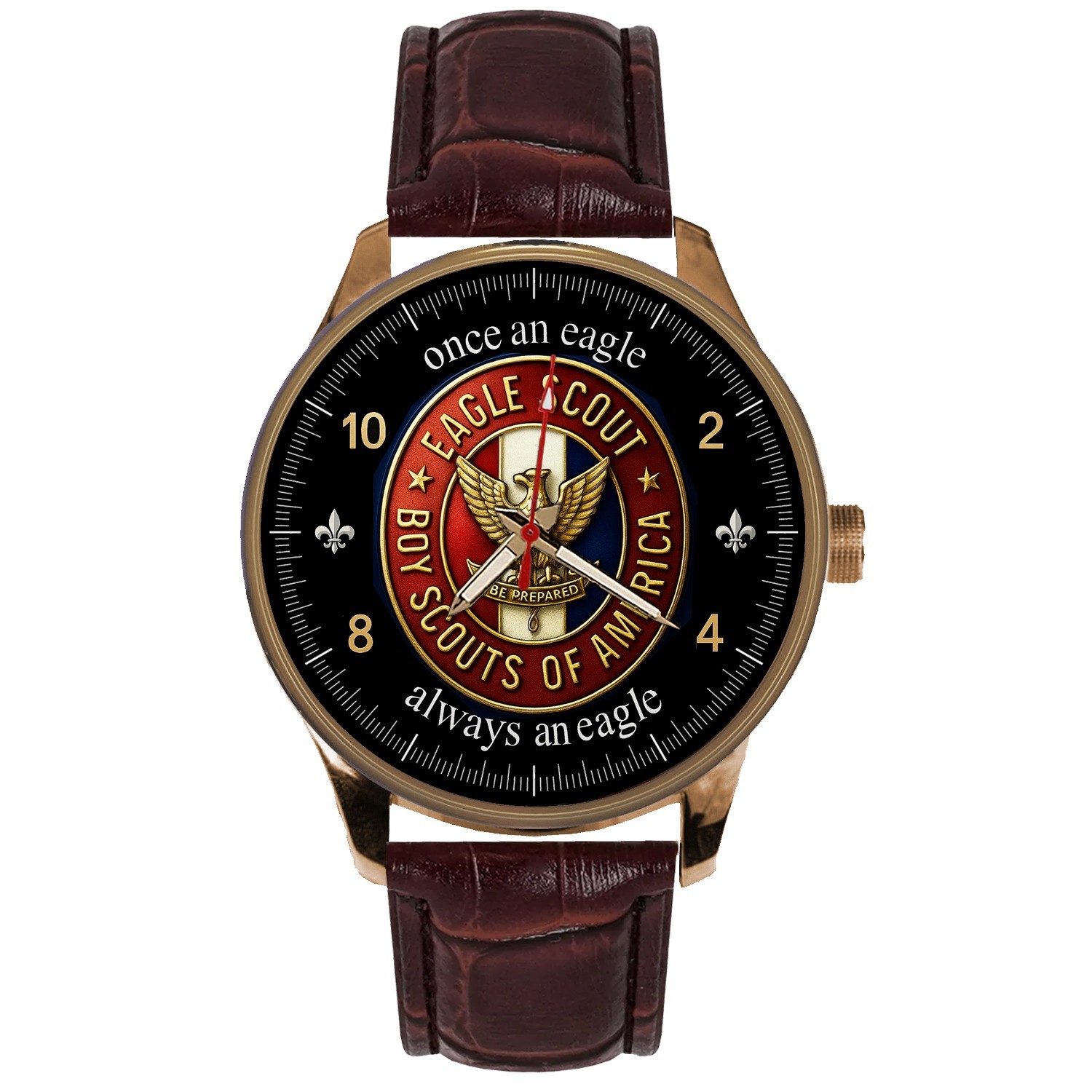 VINTAGE EAGLE SCOUT SOLID BRASS & LEATHER BOY SCOUT WATCH,  COLLECTIBLE GIFT