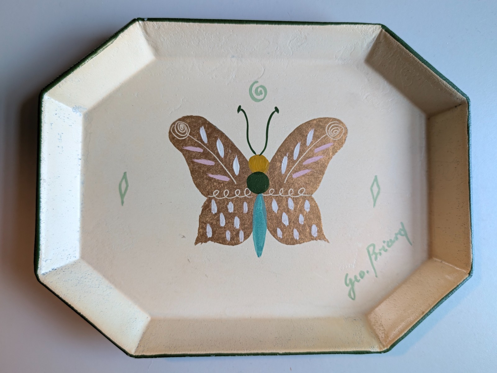 Vintage MCM Georges Briard Hand Painted Metal Butterfly Tray