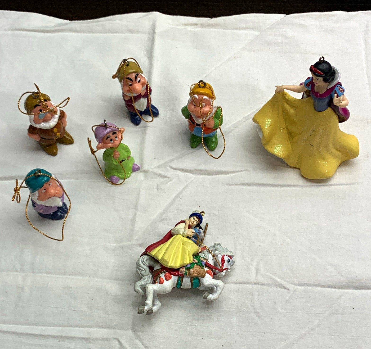 Disney Snow White and the Seven Dwarfs Holiday Ornaments Lot of 7 w/ Loops