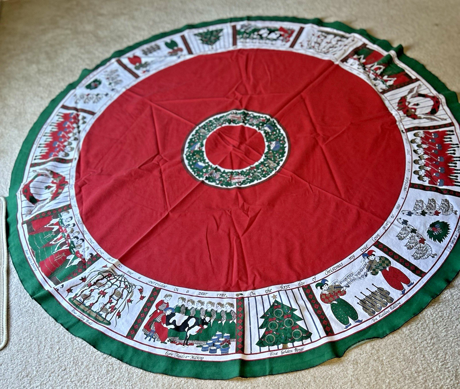 Vintage Sunweave 12 Days of Christmas 100% Cotton Tablecloth 66\ Vintage Sunweave 12 Days of Christmas 100% Cotton Tablecloth 66\