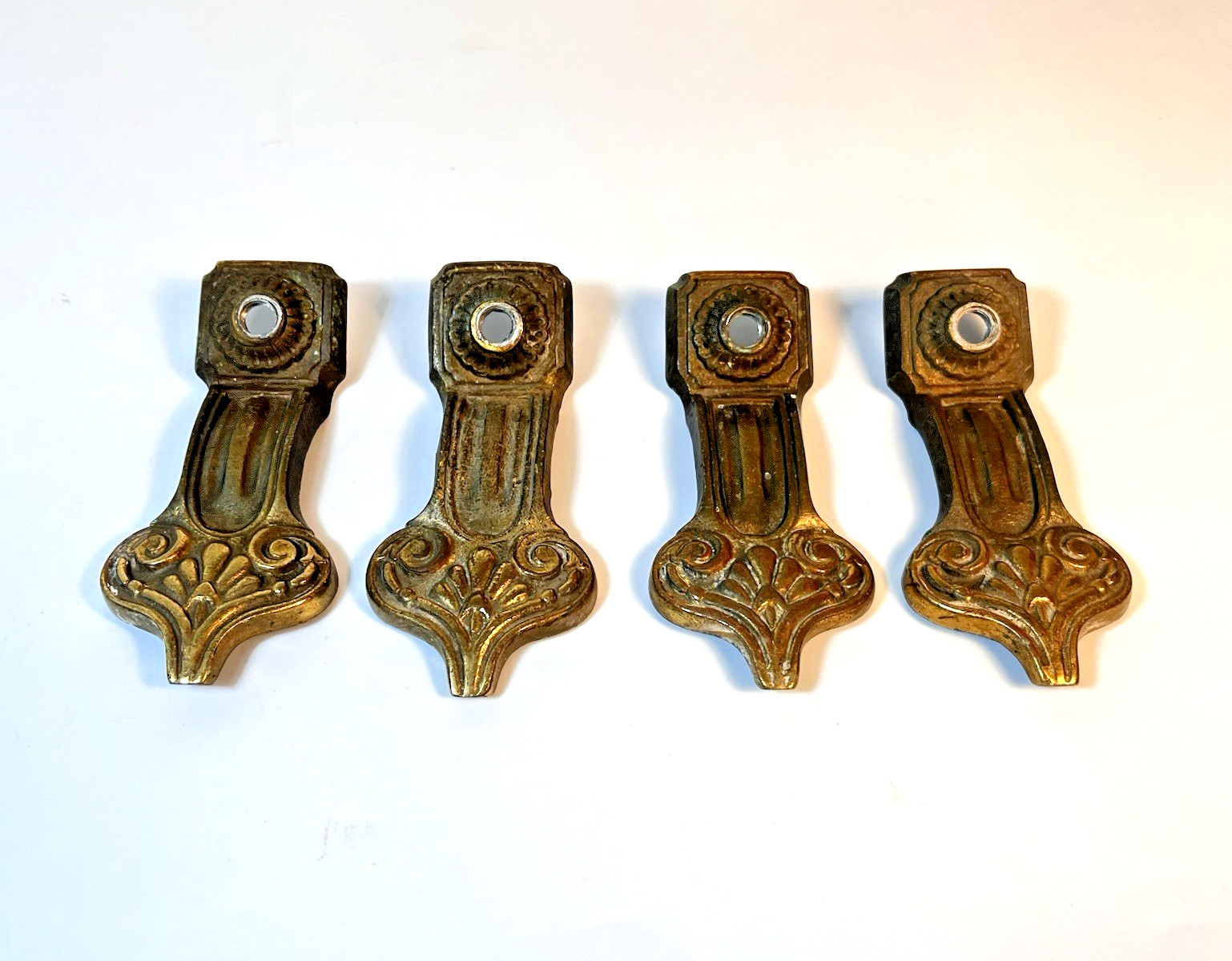 Antique Brass  (4) Deco Arms for Pan Light Chandelier Parts  Set Of 4 1930's