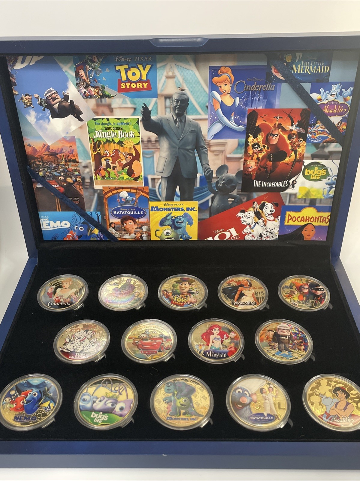 Disney/Pixar - set of 14 Gold plated coins - Beautiful Display Case And COA