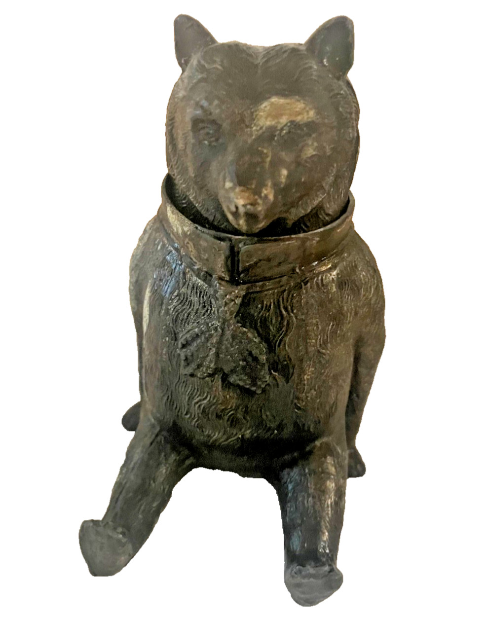 Antique Black Bear Inkwell Metal vintage ink well carved metal