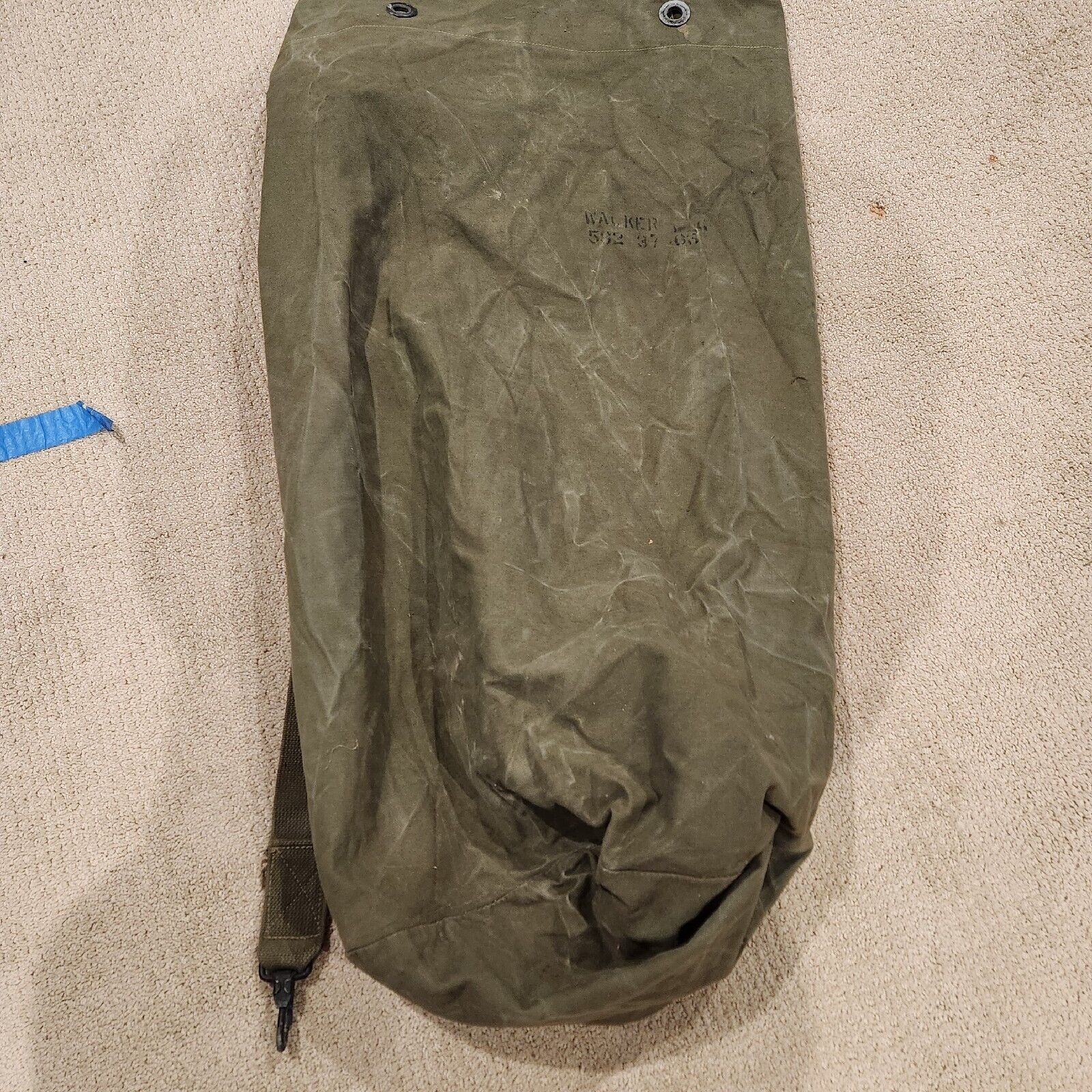vintage Army military huge Green canvas duffle drawstring type bag