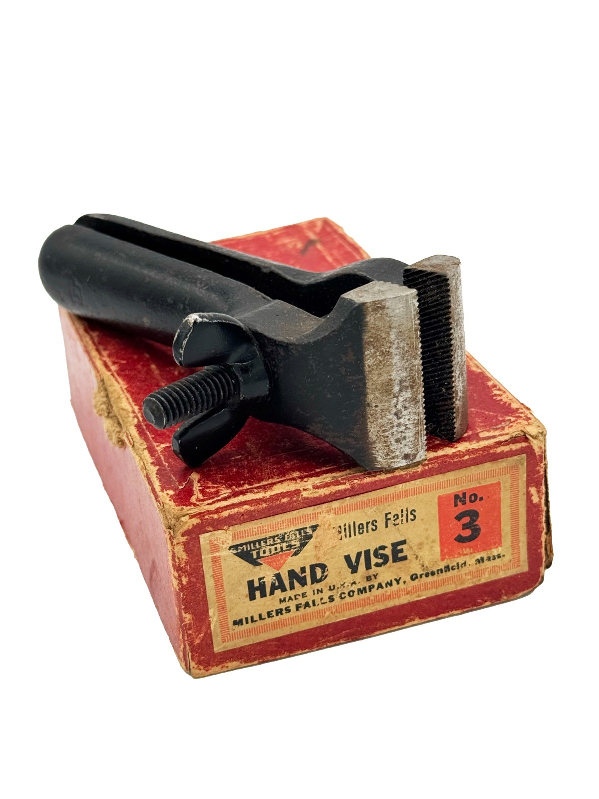 🗽VINTAGE MILLERS FALLS NO 3 HAND VISE WITH TENSION SPRING WITH ORIGINAL BOX