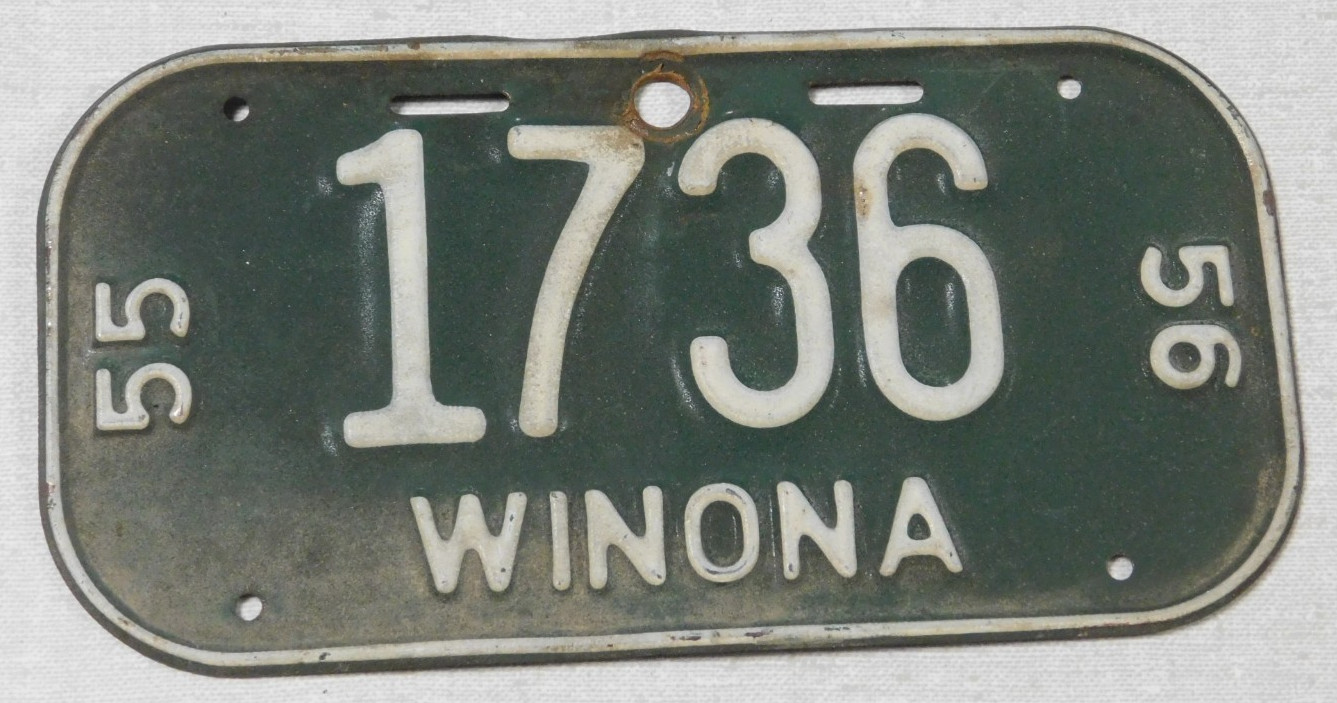 1955/56 Winona Minnesota bicycle license plate