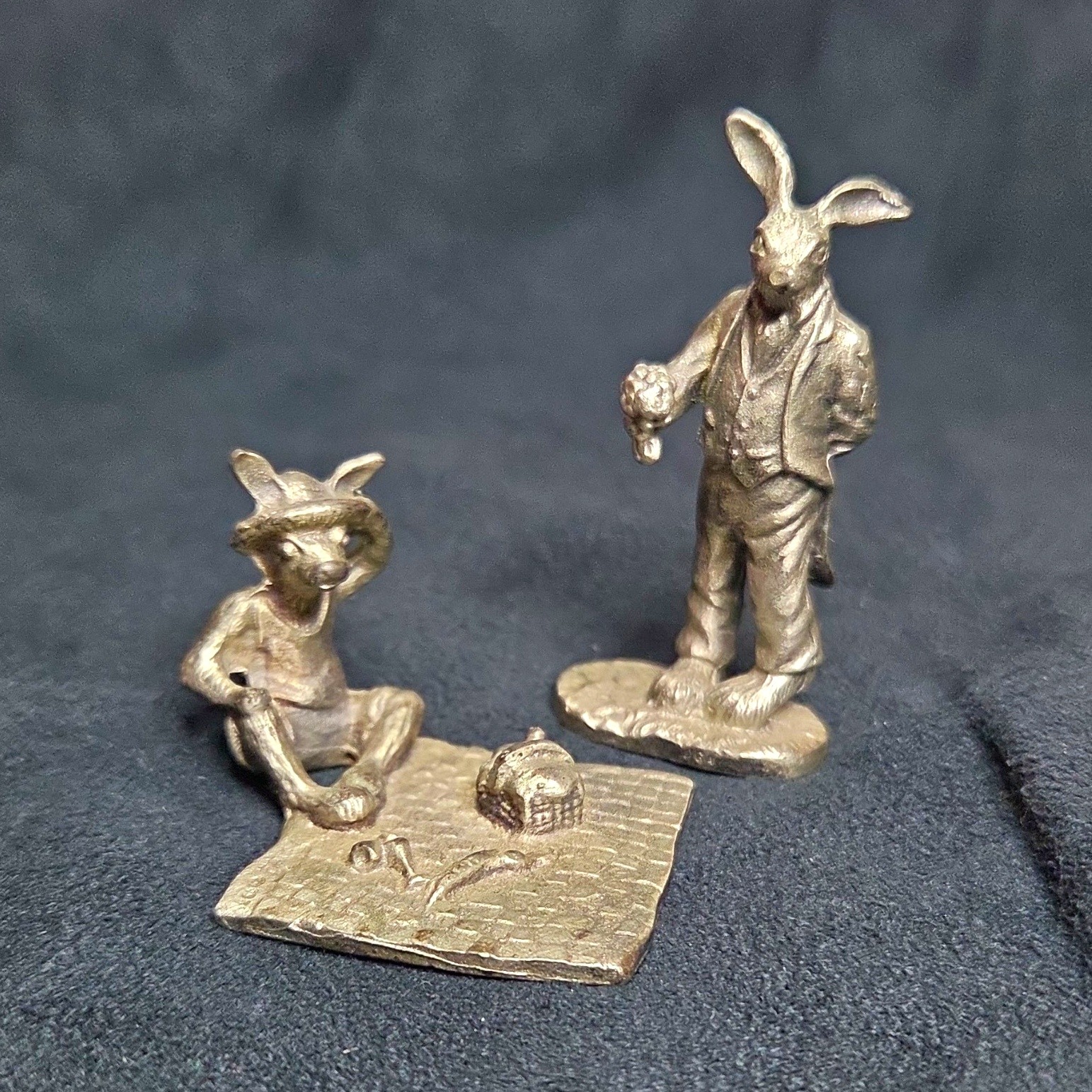 Gallo Pewter Rabbit Figurines Set Pair Gallo Pewter Rabbit Figurines Set Pair