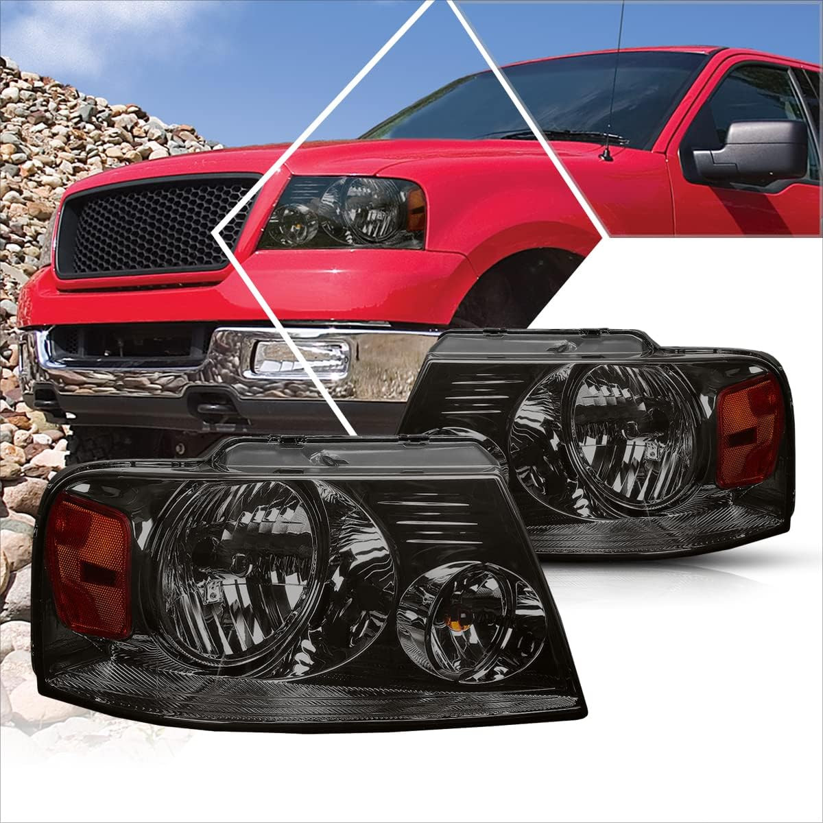 2Pcs Replacement Headlights Assembly Compatible with Ford F150 04-08/Lincoln Mar 2Pcs Replacement Headlights Assembly Compatible with Ford F150 04-08/Lincoln Mar