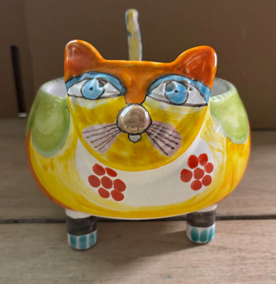 DESIMONE For Vietri Hand Painted Art Pottery Cat Planter Italian Ceramic Italy DESIMONE For Vietri Hand Painted Art Pottery Cat Planter Italian Ceramic Italy